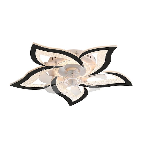 OLUZFAN Modern 27 in. (2.25 ft.) Indoor White Low Profile Flower Ceiling Fan with LED Dimmable Light and Remote Included Black