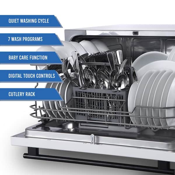 Farberware - Professional White/Glass Door Countertop Dishwasher with 6-Place Setting Capacity