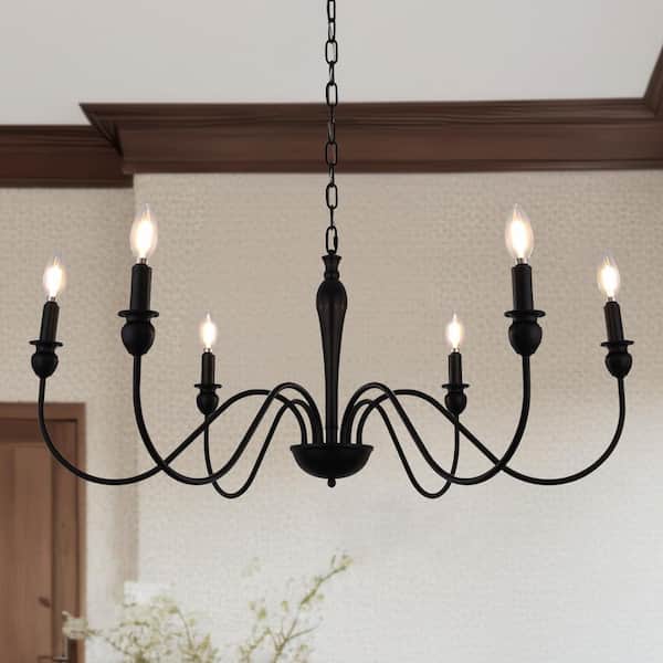 Industrial Vintage 8-Light Mattle Black Iron Candlestick Chandelier for Dining Room with E26 Bulb Base