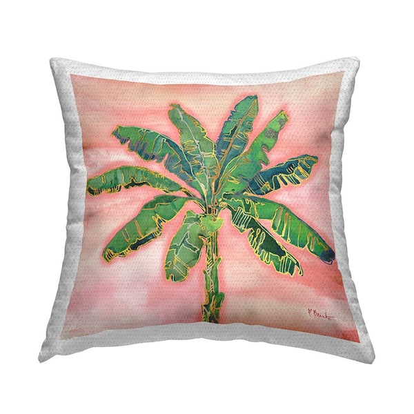 Stupell Industries Summer Palm Pink Sunrise Pink Square Outdoor Throw Pillow