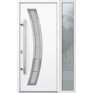 48 in. x 80 in. Right-hand/Inswing Frosted Glass White Enamel Steel Prehung Front Door with Hardware