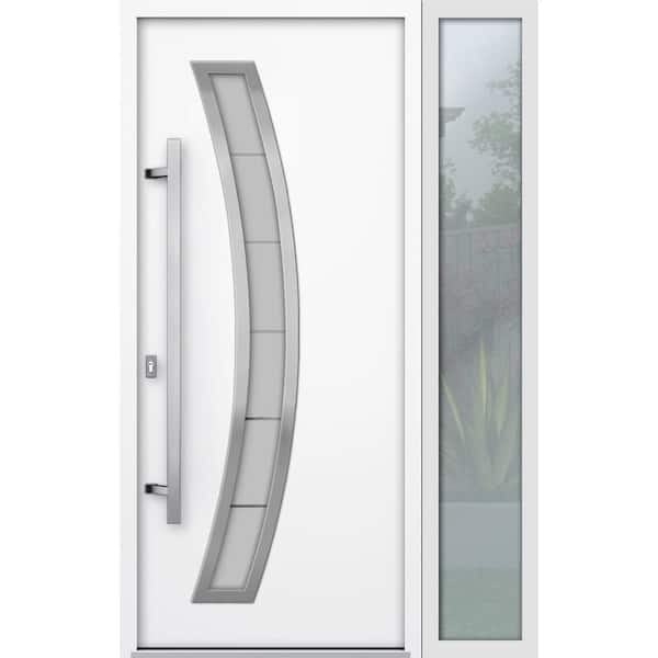 VDOMDOORS 48 in. x 80 in. Right-hand/Inswing Frosted Glass White Enamel Steel Prehung Front Door with Hardware