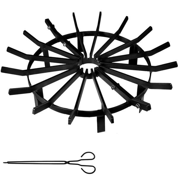 VEVOR 28 in. 6 Legs 16 Iron Bars Iron Circular Fire Pit Grate with Reinforced Fire Tong for Indoor Chimney Fireplace Grate