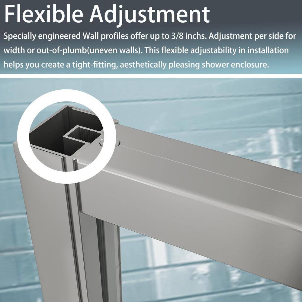 60 in. Chrome Semi-Frameless Pivot Shower Door with Clear Glass