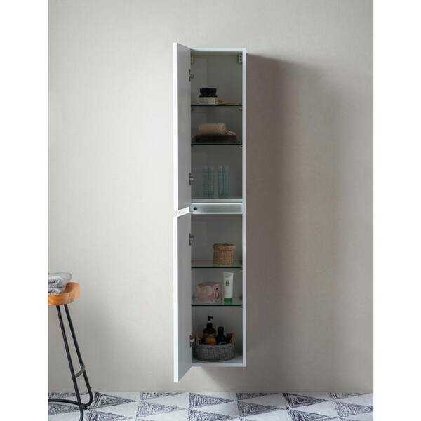 Vanity Art 16 in. x 63 in. x 12 in. LED Lighted Wall Hung Bathroom Cabinet in White