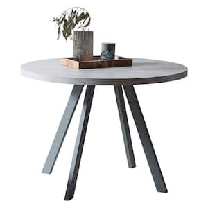 35.4 in. Gray Round Dining Table Modern MDF Table Top Saving Space with Black Legs (Seats 4)