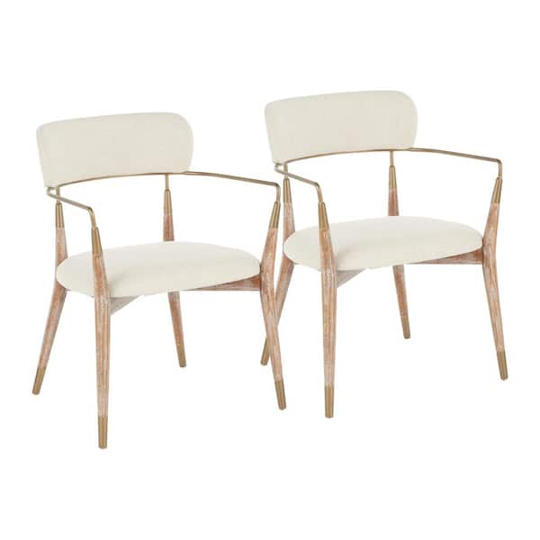 Lumisource Savannah Chair in Cream Noise Fabric, White Washed Wood, and Copper Accents (Set of 2)