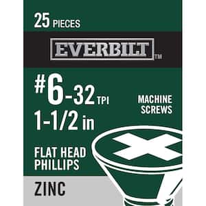 #6-32 x 1-1/2 in. Phillips Flat Head Zinc Plated Machine Screw (25-Pack)