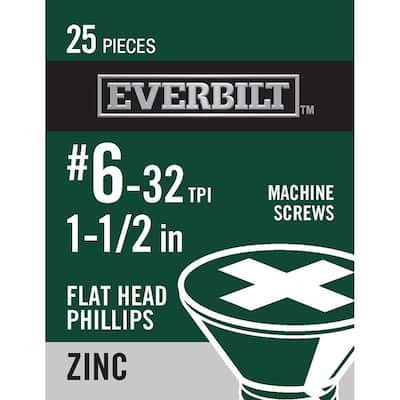 #6-32 x 1-1/2 in. Phillips Flat Head Zinc Plated Machine Screw (25-Pack)