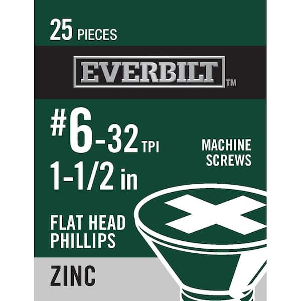 Everbilt #6-32 x 1-1/2 in. Phillips Flat Head Zinc Plated Machine Screw (25-Pack)