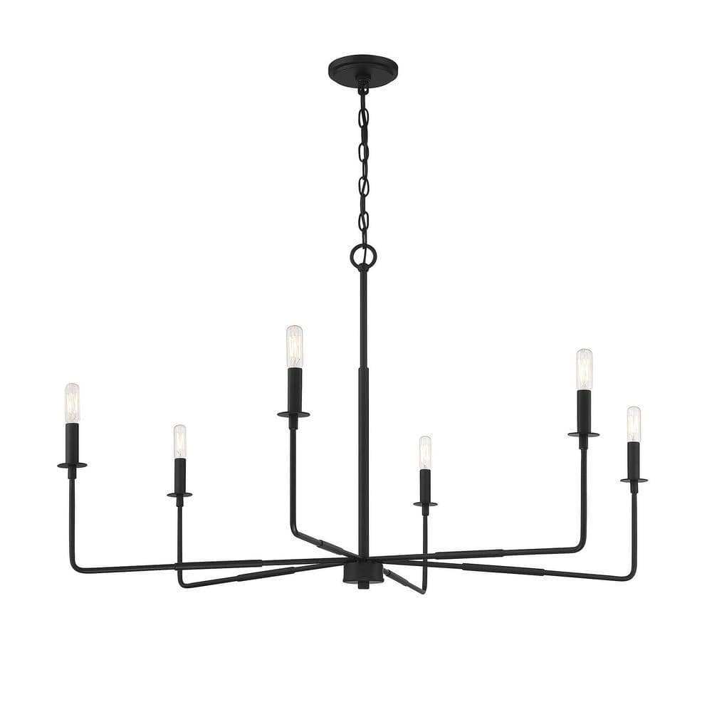 Salerno Matte Black Rustic 6-Light Chandelier (42" W x 25" H)