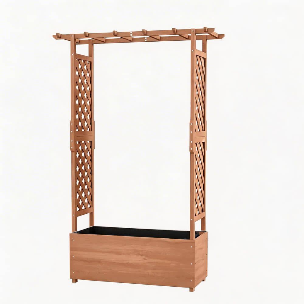 Raised Garden Bed with Arch Trellis 70.75 in. Brown Fir Wood for Climbing Plants with Drainage Hole & Soil price history on PriceWatchPro