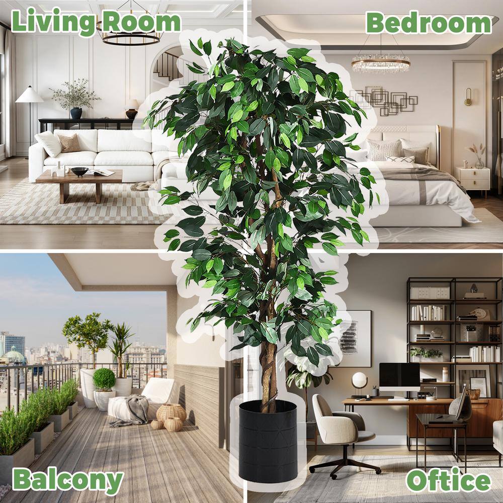 6-Foot Green Artificial Ficus Silk Tree with Wood Trunks