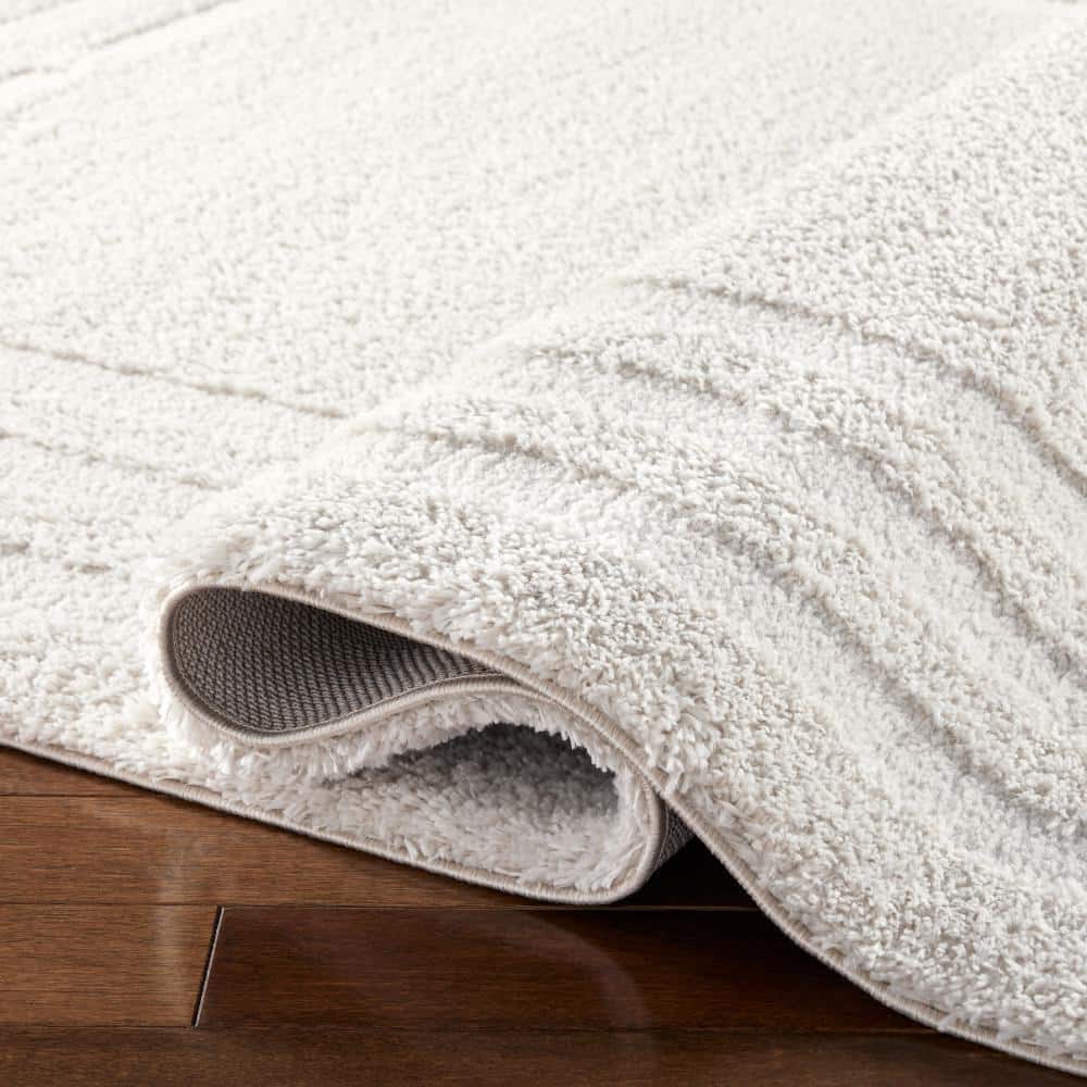 Beige Geometric Washable Shag Area Rug 5'2" x 7'2"