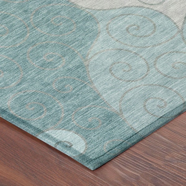 Chantille Machine Washable Indoor/Outdoor Abstract ACN2464 Teal 8 ft. x 10 ft. Area Rug