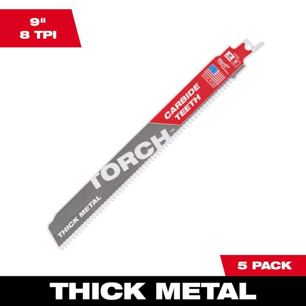 48-00-5502 Milwaukee Sawzall Torch Carbide Blades, 9 Length, 5 Pack