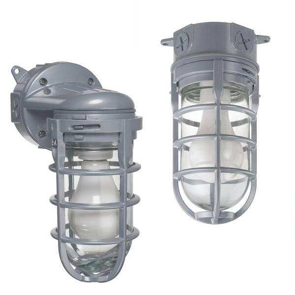 Weatherproof Exterior Outdoor Cage Light Wall Ceiling Mount 1 or 2 Pack Silver 