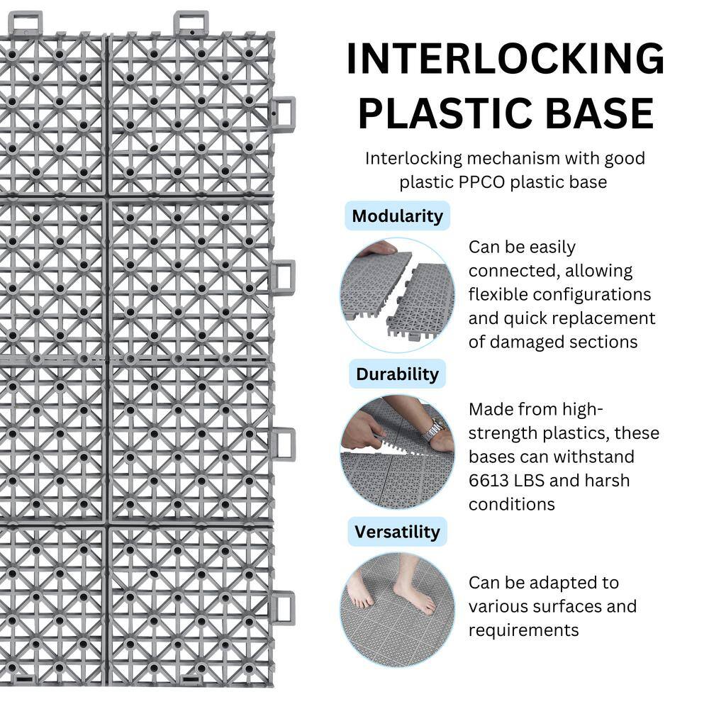 Gray Rosette Pattern Interlocking Deck Tiles, 12" x 12", Pack of 24