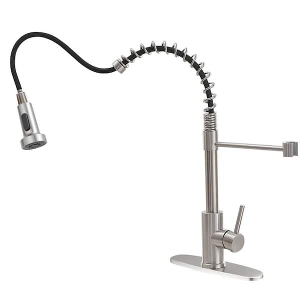 Single Handle Pull-Down Sprayer High Arc Pull Down Sprayer Kitchen Faucet With Deck Plate in Brushed Nickel