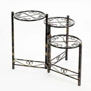 30.32 in. Black Round Metal Plant Stand with 3-Tier