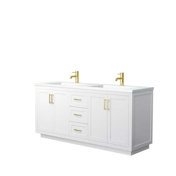 Wyndham Collection Miranda 72 in. W Double Bath Vanity in White with Solid Surface Vanity Top in White with White Basins