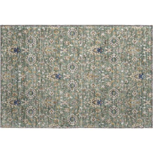 Mayfield Premium Machine Washable Abstract AMF2192 Green 2 ft. x 3 ft. Accent Rug