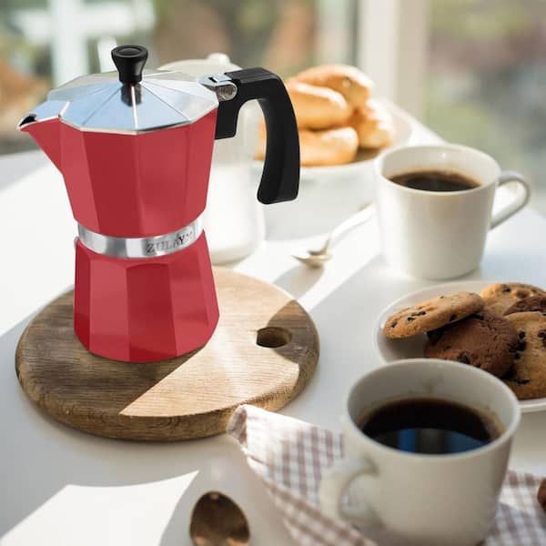 レッドショット5本セットmoka Zulay Kitchen 6-Cup Premium Moka Pot Stovetop Espresso Maker (Red