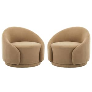 Light Brown Boucle Polyester Upholstered 360° Swivel Accent Barrel Chair(Set of 2)