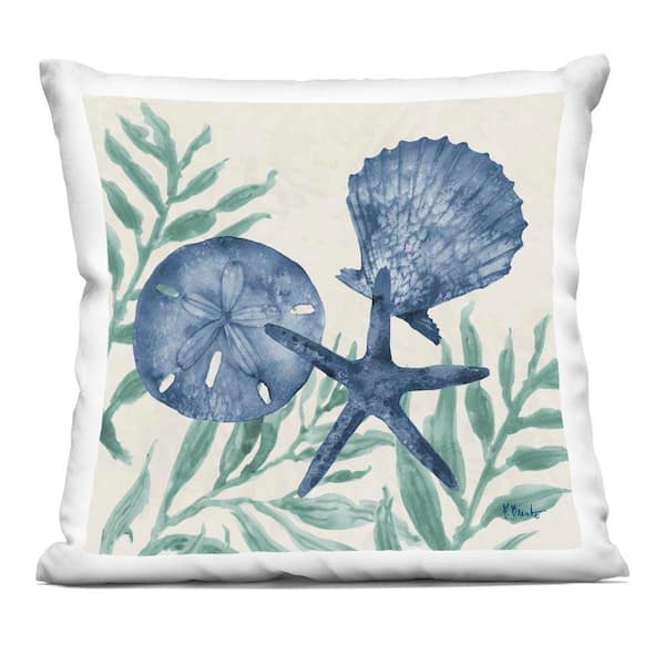 Maritime Tampico Shells Blue Print Zipper Polyester 18 in. x 18 in. Throw Pillow