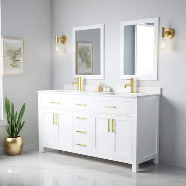 Beckett 66 in. W x 22 in. D Double Bath Vanity in White with Cultured Marble Vanity Top in White with White Basins