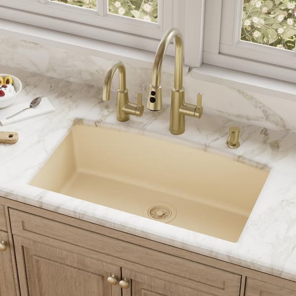 Undermount Quartz/Granite Composite 32 in. Single Bowl Kitchen Sink in Bisque