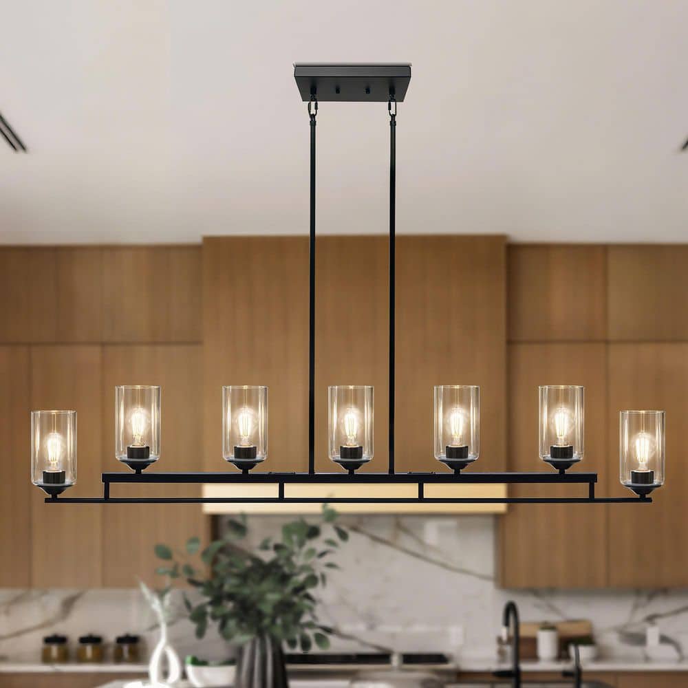 LNC Large 53.1 in. 7-Light Black Island Chandelier with Clear