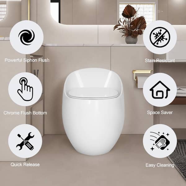 Tenleaf 12 in. 1-piece 1.28 GPF Single Flush Egg Shape Toilet in