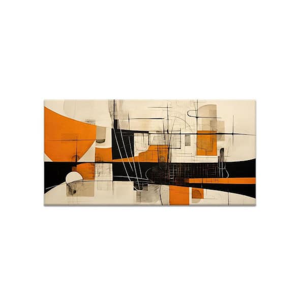 Black and Orange Abstract Wall Art Geometric Canvas Print Painting Neutral Artwork 48x 24 inch