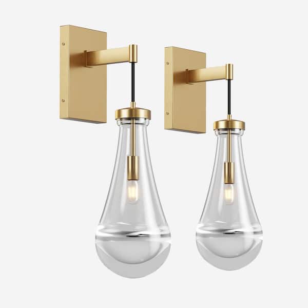 2-Light Gold Wall Sconce Lighting with Clear Glass Wall Mounted Light Wall Lamp for Living Room Hallway Reception Desk