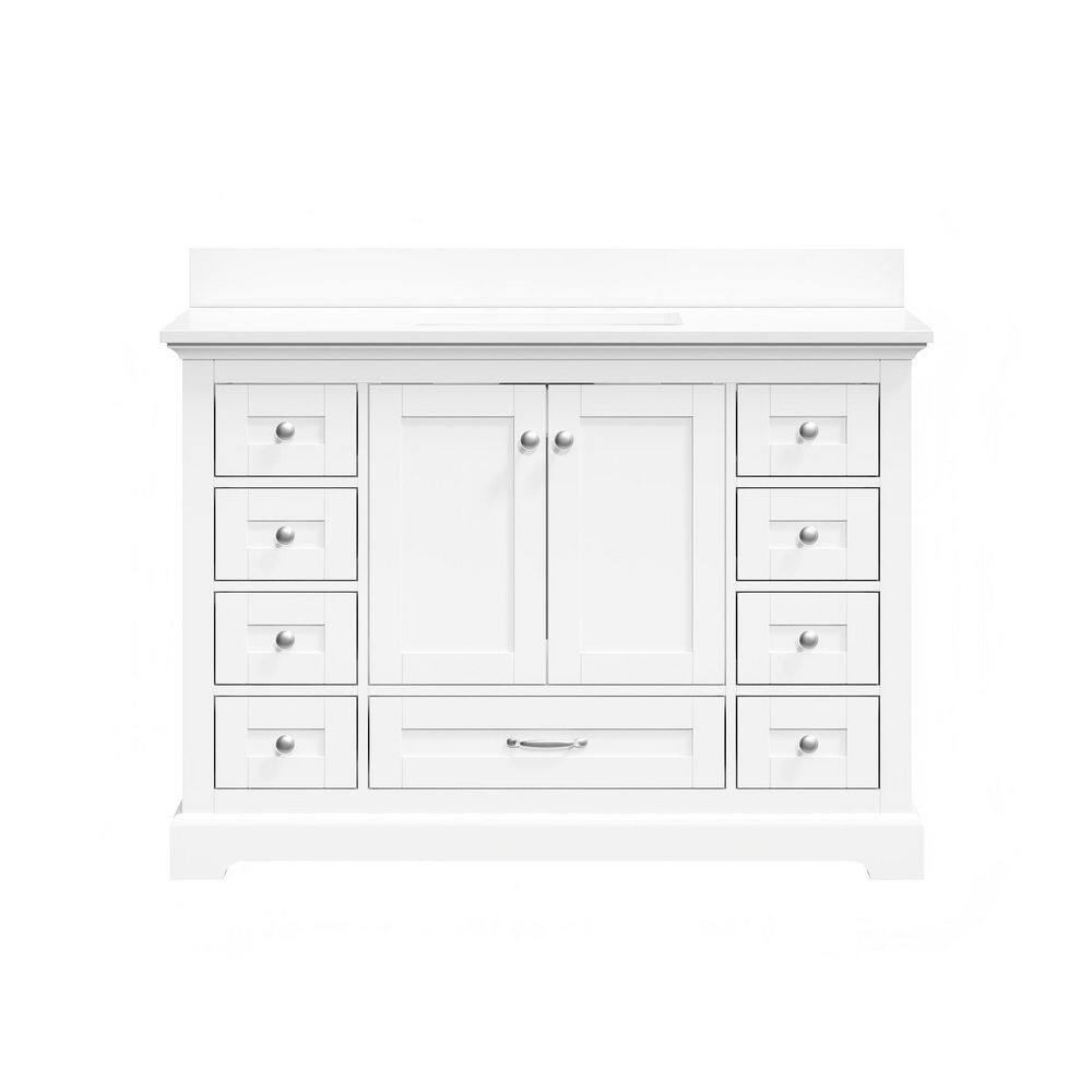 48 in. Freestanding Solid Wood White Bath Vanity with White Cultured Marble Top Assembled, Soft-close Door and Drawer price history on PriceWatchPro