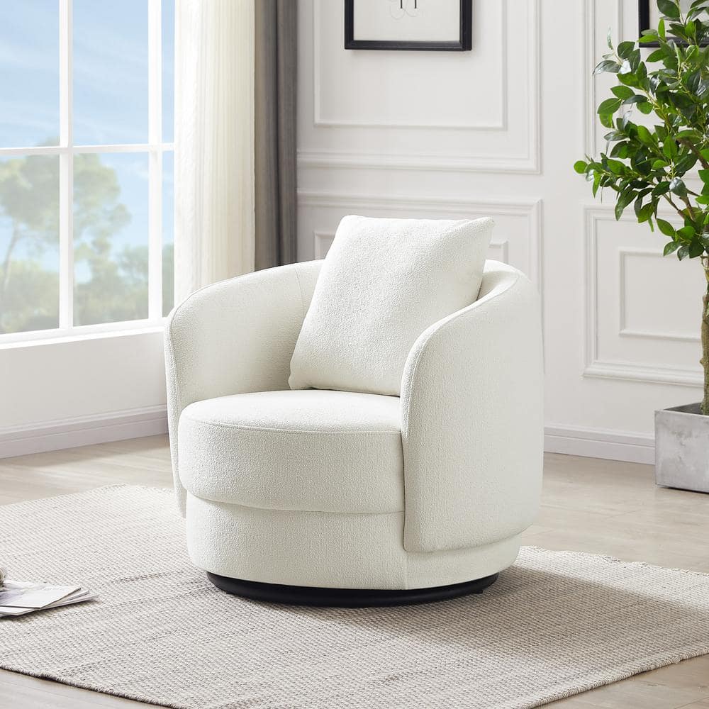 Cream Microfiber Barrel Accent Chair with Wood Frame