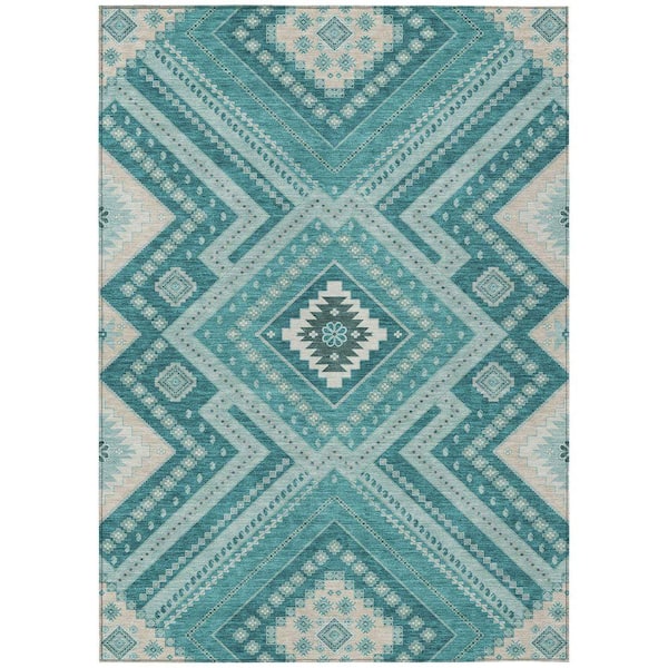 Chantille Machine Washable Indoor/Outdoor Abstract ACN1010 Teal 2 ft. 6 in. x 3 ft. 10 in. Area Rug