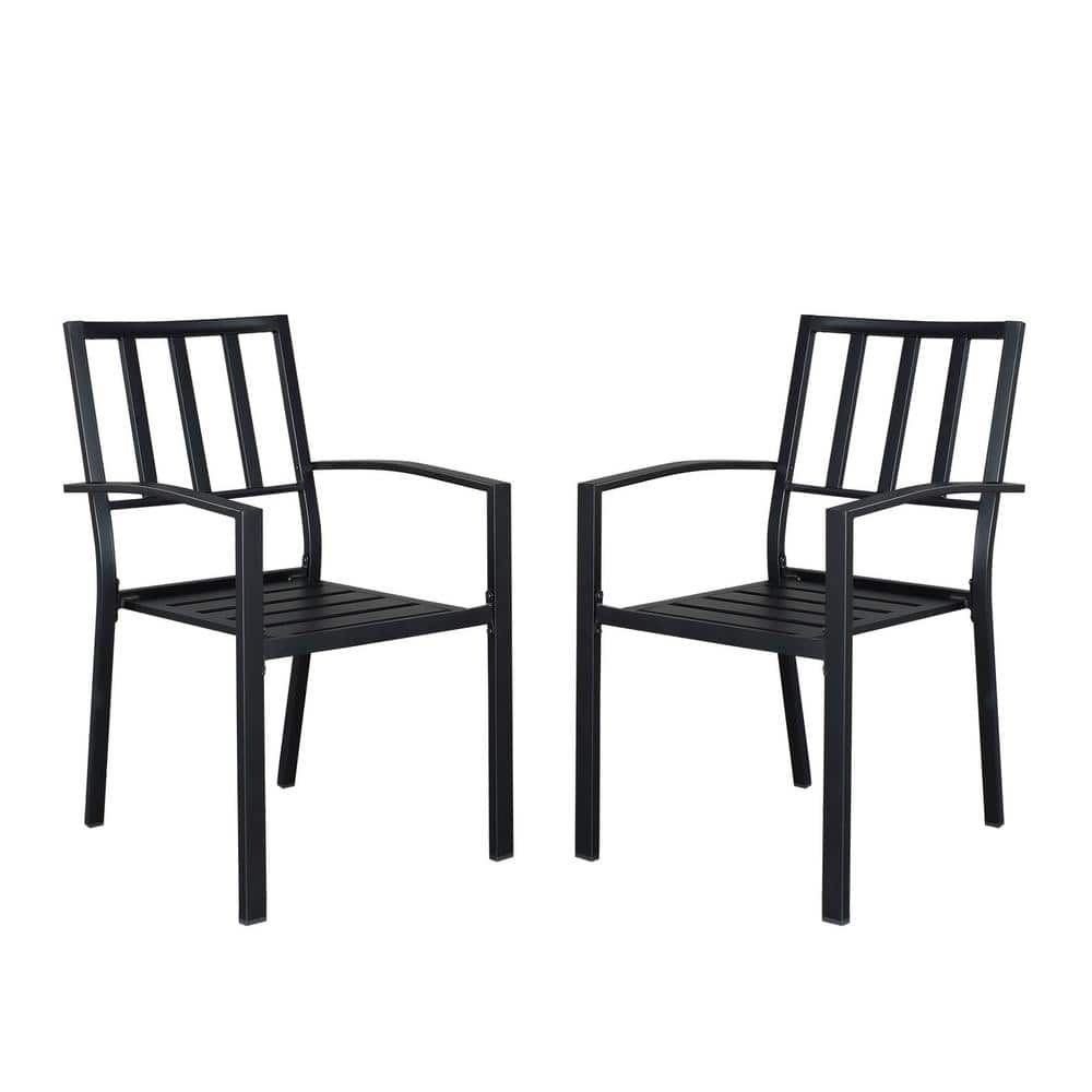 VINGLI Black Metal Stackable Outdoor Dining Chair Set of 2 Patio Bistro