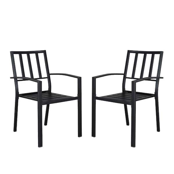 VINGLI Black Metal Stackable Outdoor Dining Chair Set Of 2 Patio Bistro ...