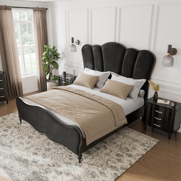 Furniture of America Seabliss 3-Piece Glam Black Wood Queen Bedroom Set With 2 Nightstands