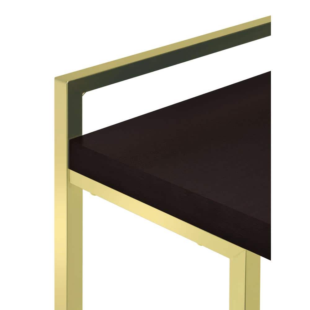 Dani Black Wood Rectangular Side Table with Gold Metal Base