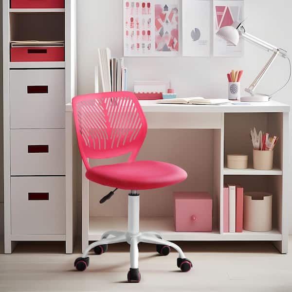 Homy Casa Carnation Mesh Adjustable Height Ergonomic Office Chair in Strawberry Pink with Breathable Back Swivel Study Chair