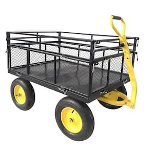 12.85 cu. ft. 1400 lbs. Capacity Metal Yard Wagon Garden Cart Removable Sides Flat Bed Black