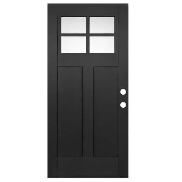 36 in. x 80 in. Left-Hand/Inswing 2 Panel 1/4 Lite 4 Lite Clear Glass Black Fir Fiberglass Front Door Slab
