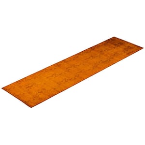 One-of-a-Kind Contemporary Orange 2 ft. x 9 ft. Hand Knotted Overdyed Area Rug