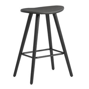 26 in. Gray and Black Backless Wooden Frame Bar Stool with Faux Leather Seat