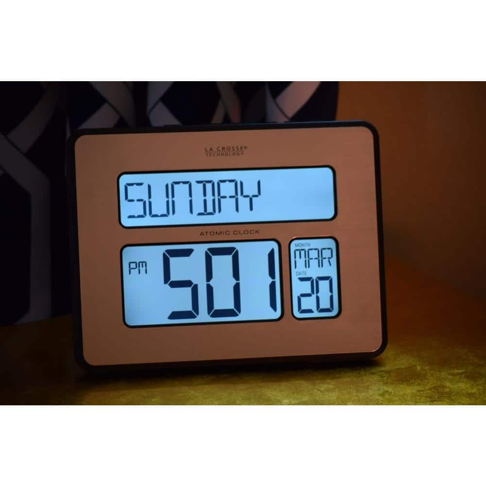 Silver Metallic Digital Atomic Wall Clock with Calendar