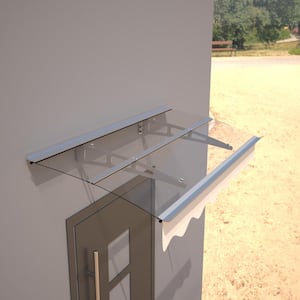 34 in. x 59 in. Transparent Fixed Awning with Valance (Includes Anchor Bolts) Door Window Kit for Wooden House