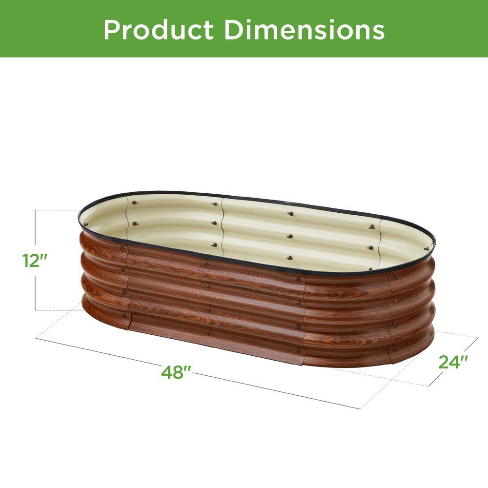 Wood Grain Oval Metal Raised Garden Bed for Vegetables and Herbs